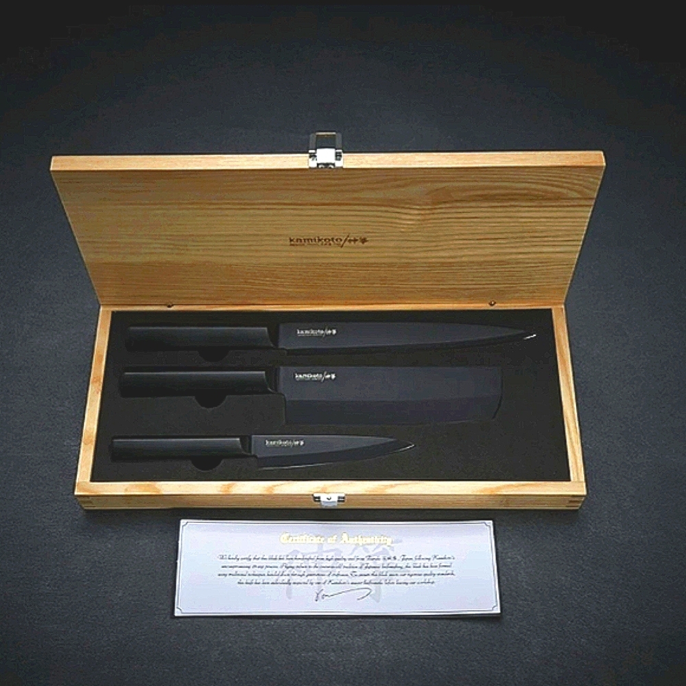 Kamikoto Black Knife Set Gift Japanese Steel Kitchen Knives Culinary Chef Gift - Picture 4 of 5